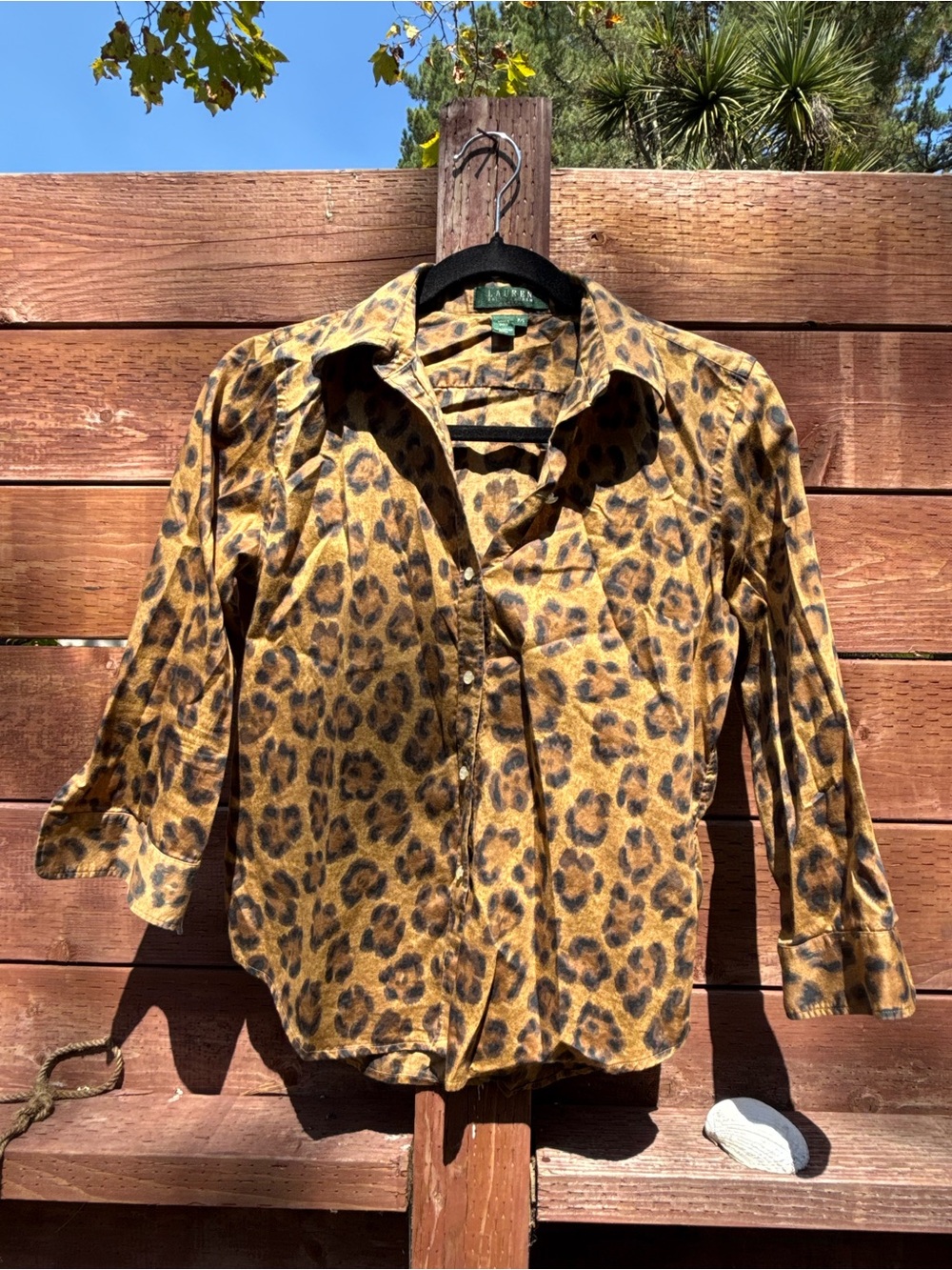 Ralph Lauren Women's Leopard Print Button-Down Shirt in Gold and Brown